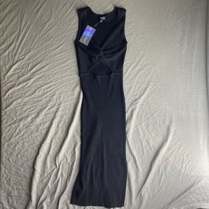 Say What Women Black Long Sleeveless XS Stretch Ribbed Keyhole Dress Size XS NEW